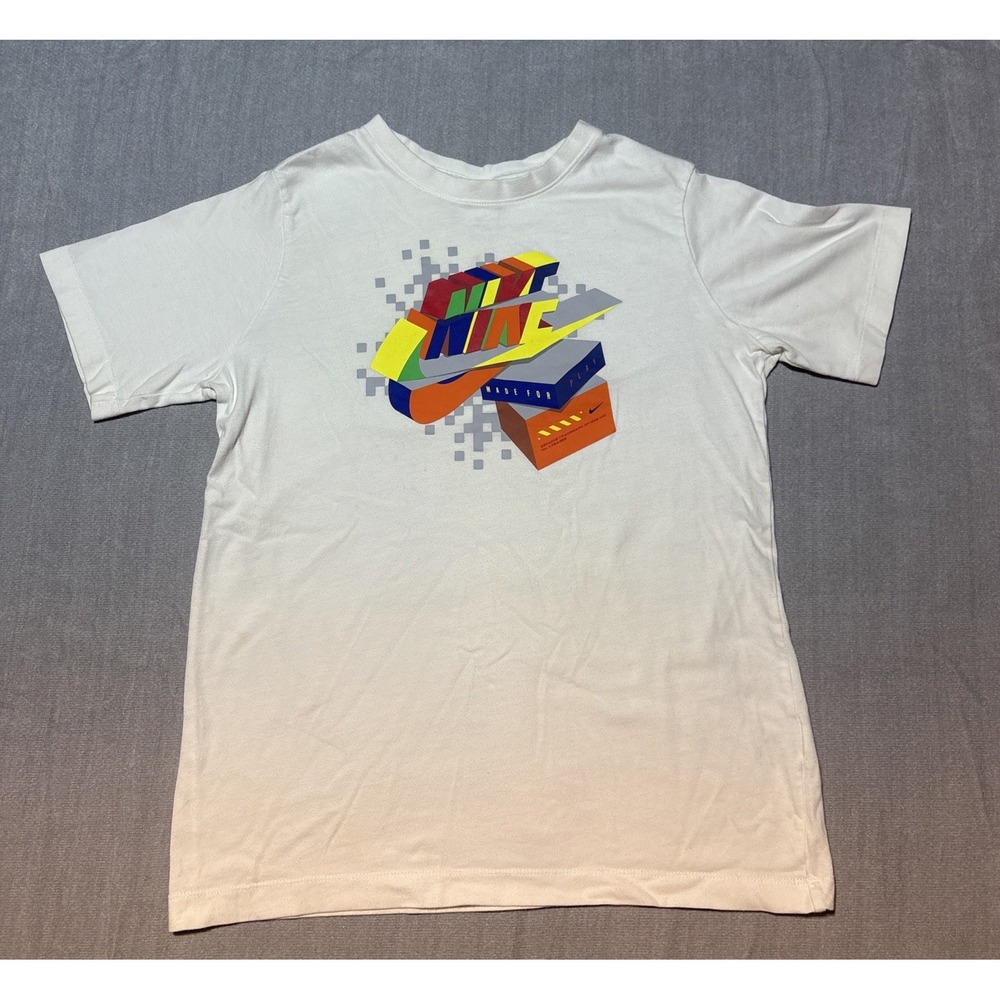 Nike Kid Graphic Short Sleeve T-Shirt Made For Play Multicolor Logo XL White Y2K